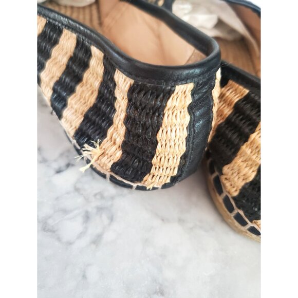 Black Natural Raffia Espadrilles Loeffler Randall Flat Woven Leather Trim Size 6 - Picture 7 of 10